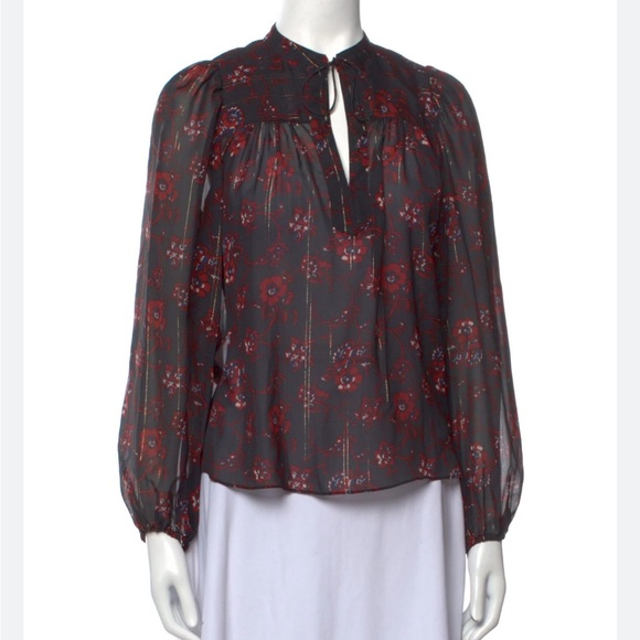 Ulla Johnson Puff Sleeve Constance Gold Metallic thread Silk Blouse Shirt - Picture 3 of 9